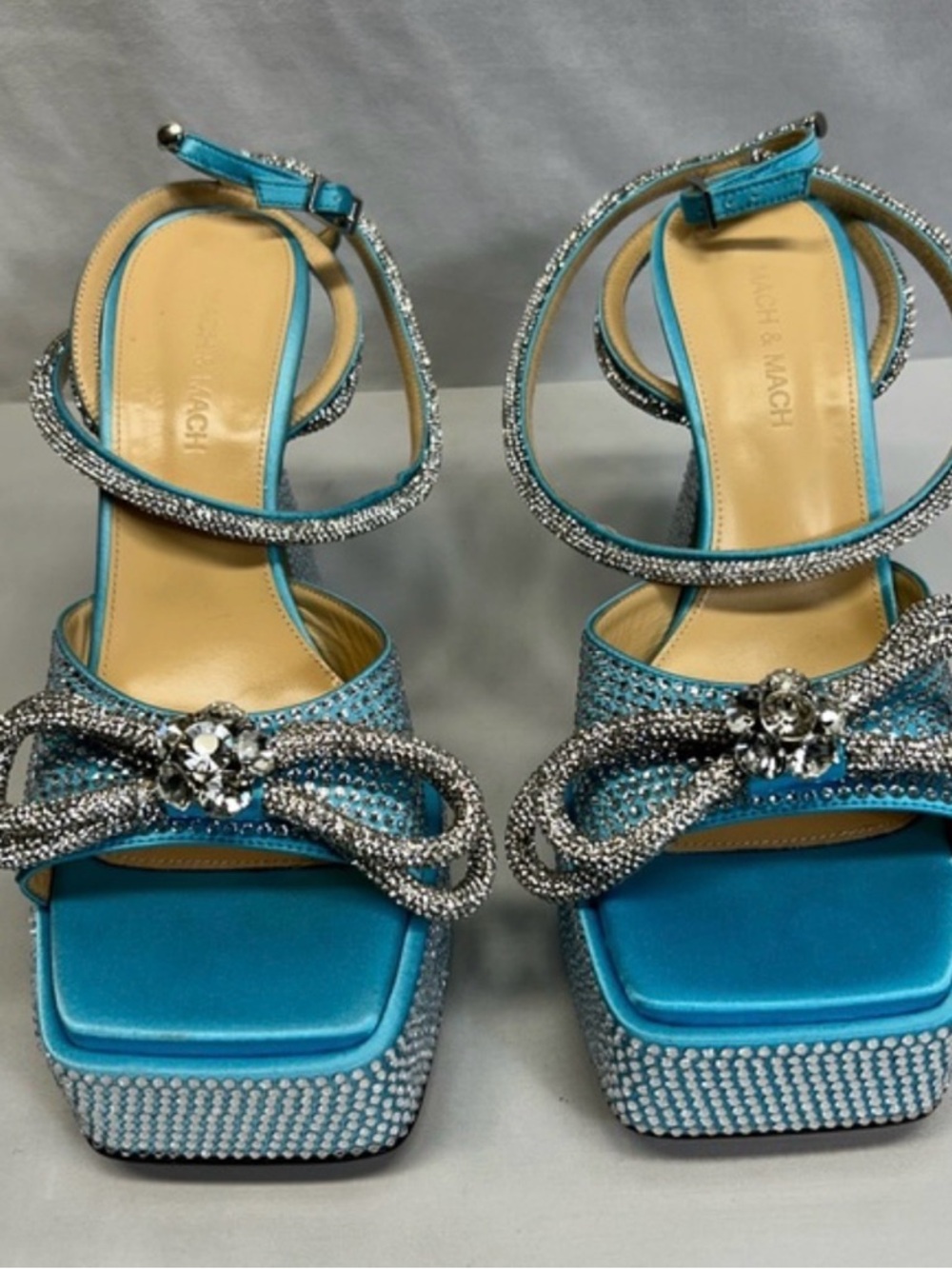 MACH & MACH Turquoise Crystal-Embellished Platform Sandals